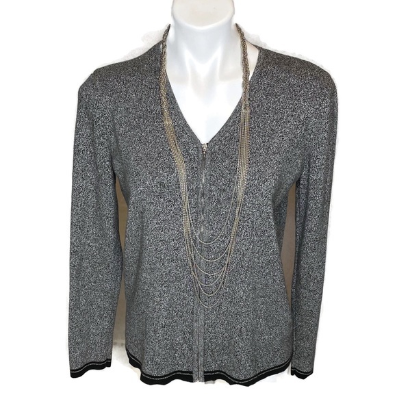 Liz Claiborne Liz & Co Gray V-Neck Zip Swe